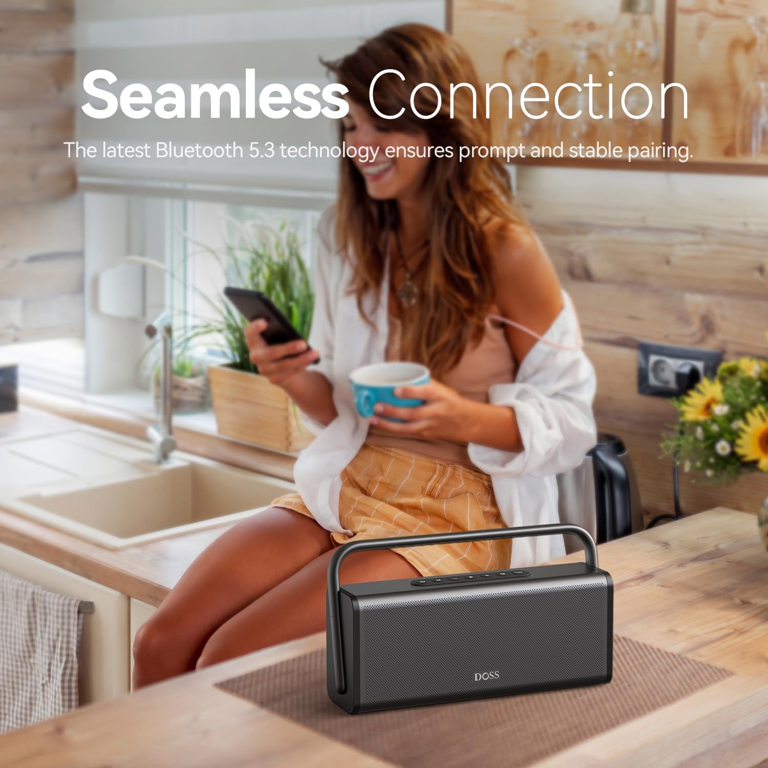 DOSS SoundBox XL Pro Bluetooth Speaker with 50W Powerful Stereo Sound, Extra Bass,16H Playtime, Integrated Metal Body, Aluminum Alloy Handle, Portable for Home, Office, Backyard, Camping - Image 6