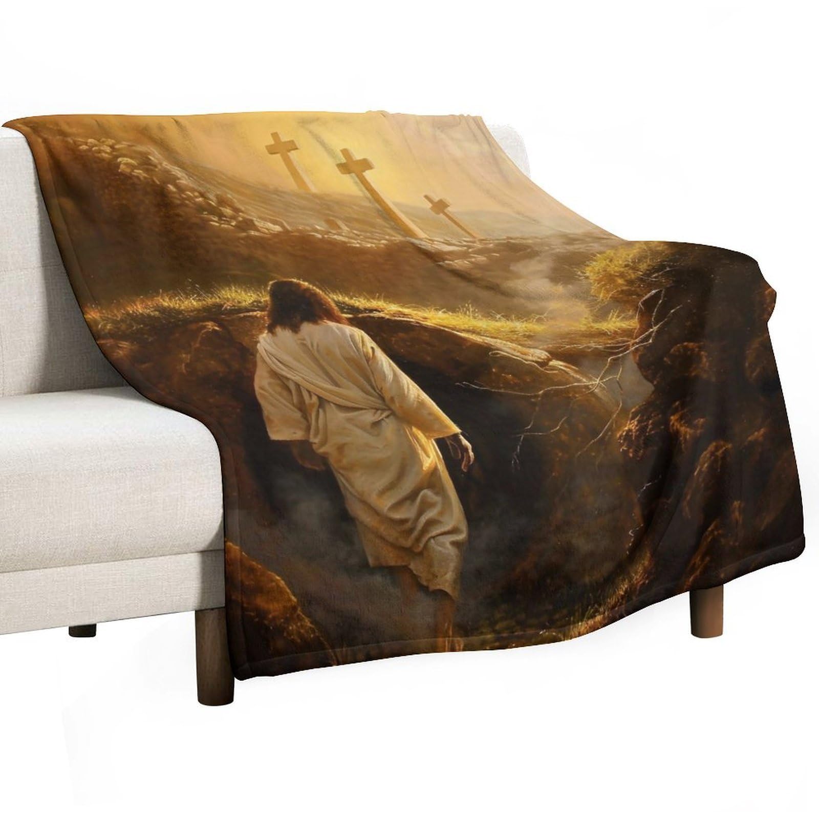 Yhgsreuoh White-Style Jesus Leaving The Tomb 01 Flannel Blankets Fleece Soft Throw Lightweight Plush Gifts For Couch, Bed, Cozy Sofa Plush, Chair, Lovers 130X150cm(50X60in)