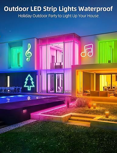 Miniatura 5 de Lamomo Tira de luces LED de 32.8 pies, luces LED RGB de neón con control remoto de aplicación, impermeable, flexible, cortable, cambiante de color,