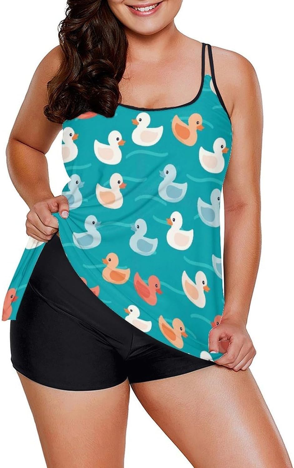 Two Piece Tankini Swimsuits for Women Tummy Control Plus Size Bathing Suits Flamingos Flowy Swim Tops with Boyshorts 5XL