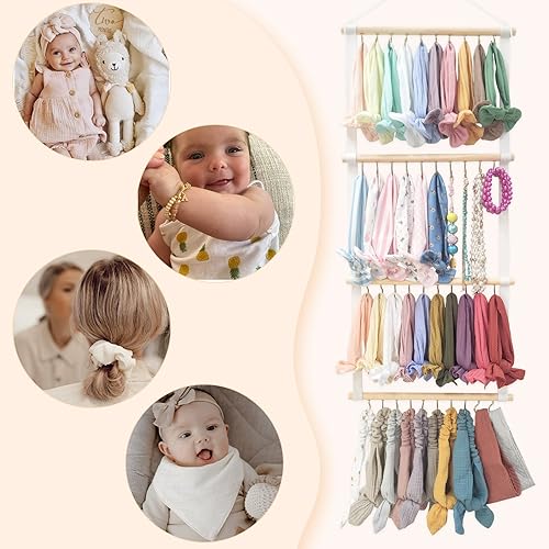 Miniatura 10 de POVETIRE Soporte para diadema para niñas, diademas de bebé, accesorios para el cabello, organizador de almacenamiento para colgar en la pared para