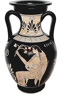 Greek Pottery Vase 22cm, white figure,Goddess Hestia and God Zeus