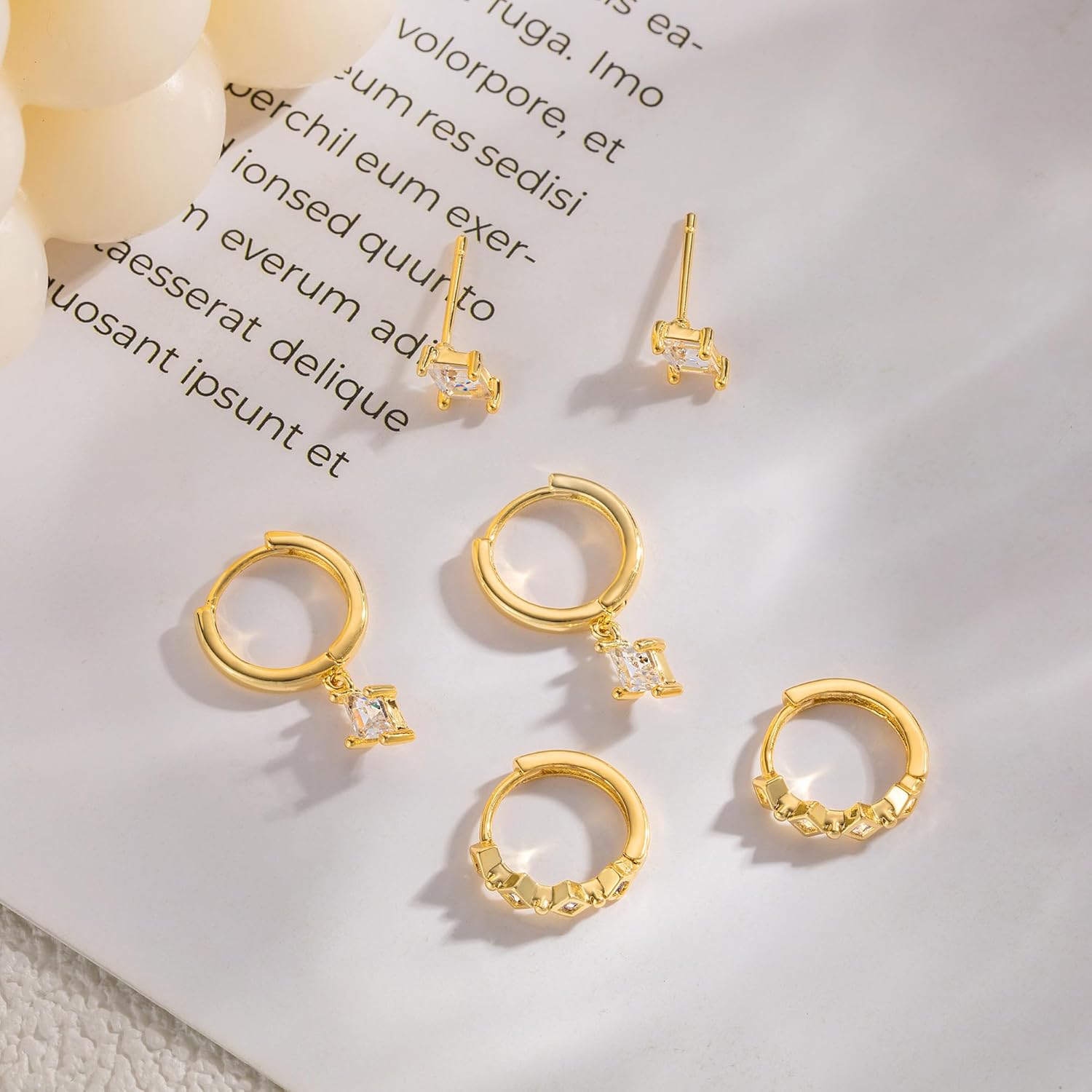 14K Gold Plated Hoop Earrings Set for Women, 3 Pairs Dainty Dangle Stud Cubic Zirconia Earrings Trendy Earrings Stack Non Tarnish 14K Gold Plated Jewelry for Women Christmas Gifts - Image 6