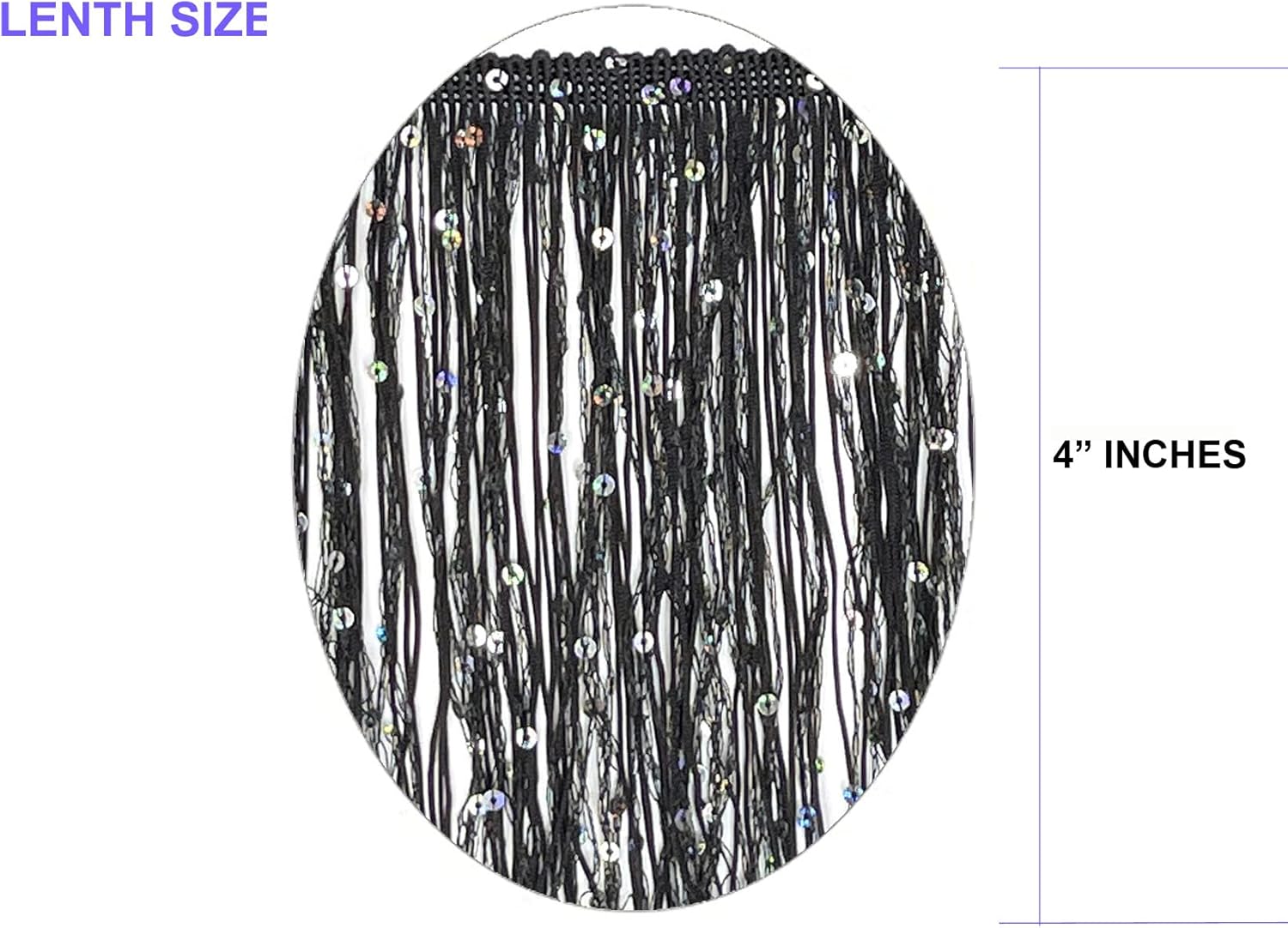 5 Yards of 4" Long Starlight Silver Rainbow Sequin Chainette Fringe Yarn Thread Tassel Trim-Black