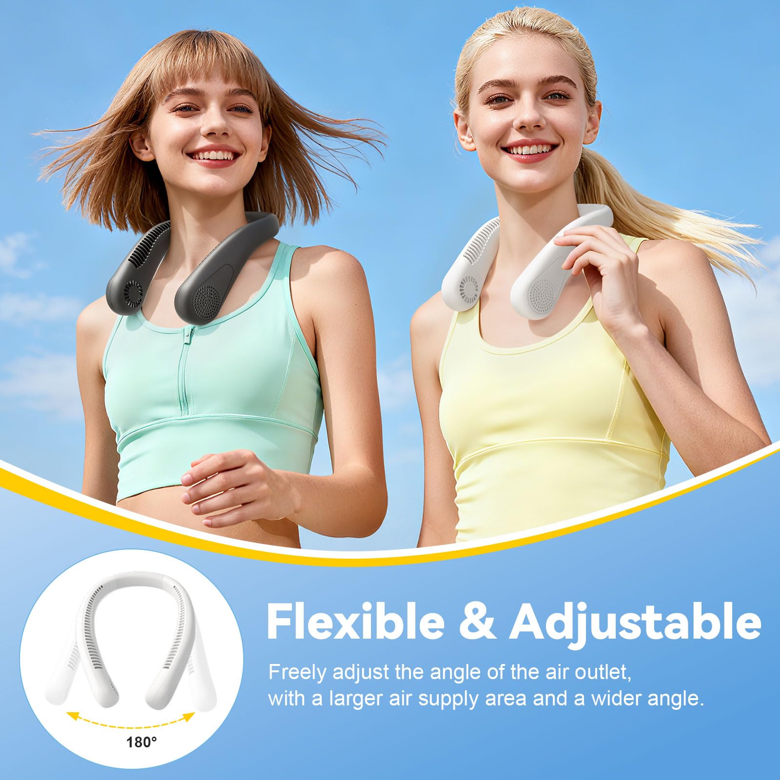 HandFan 5000mAh Halsventilator Akku Nackenventilator Tragbarer Ventilator Blattloses Mini USB Lüfter für Wandern, Outdoor Sport, Reisen, Zuhause, Büro, Blau (Weiß-3 Geschwindigkeiten)