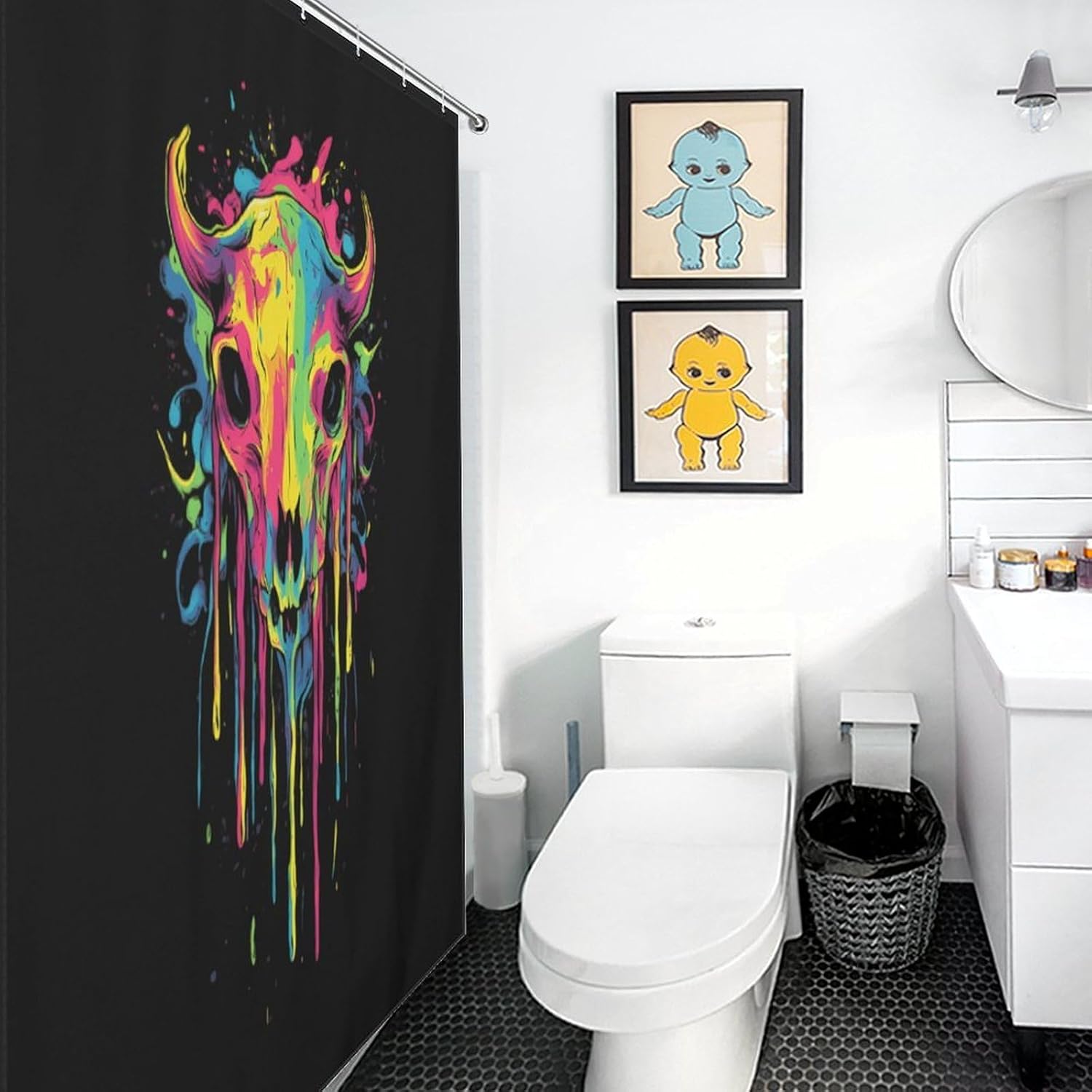 Colorful Skull Cow Funny Shower Curtains Washable Bath Curtain Liner with Hooks for Bathroom Bath Tubs