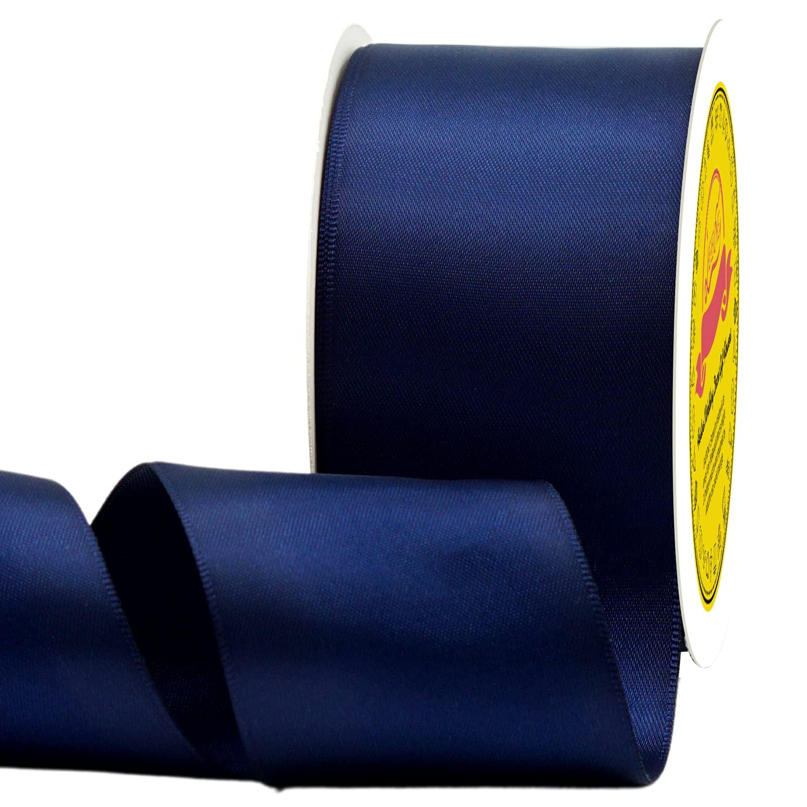 Double Face Satin Ribbon 2 inch X 25 Yards Polyester Navy Blue Ribbon for Gift Wrapping Very Suitable for Weddings Party Hair Bow Invitation Decorations and More