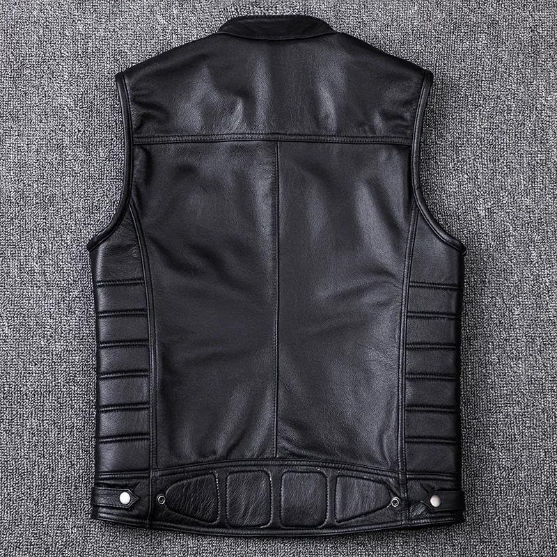 Men's Genuine Leather Vest Motorcycle Biker Stand Collar Sleeveless Jacket Zipper Waistcoat3