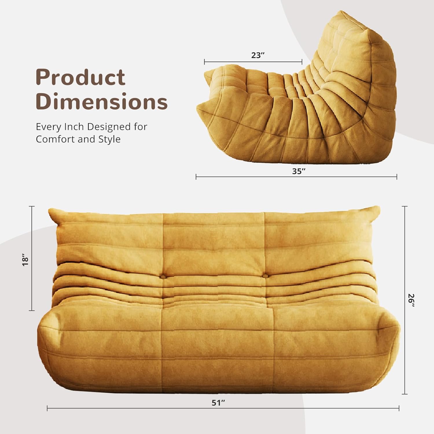 Bean Bag Chair - Corner Sofa, Fireside Chair Bean Bag Sofa Large Bean Bag Chair for Adults,Fireside Floor Couch for Living Room, Bedroom, Gaming (Yellow, Single) (Yellow, Loveseat)