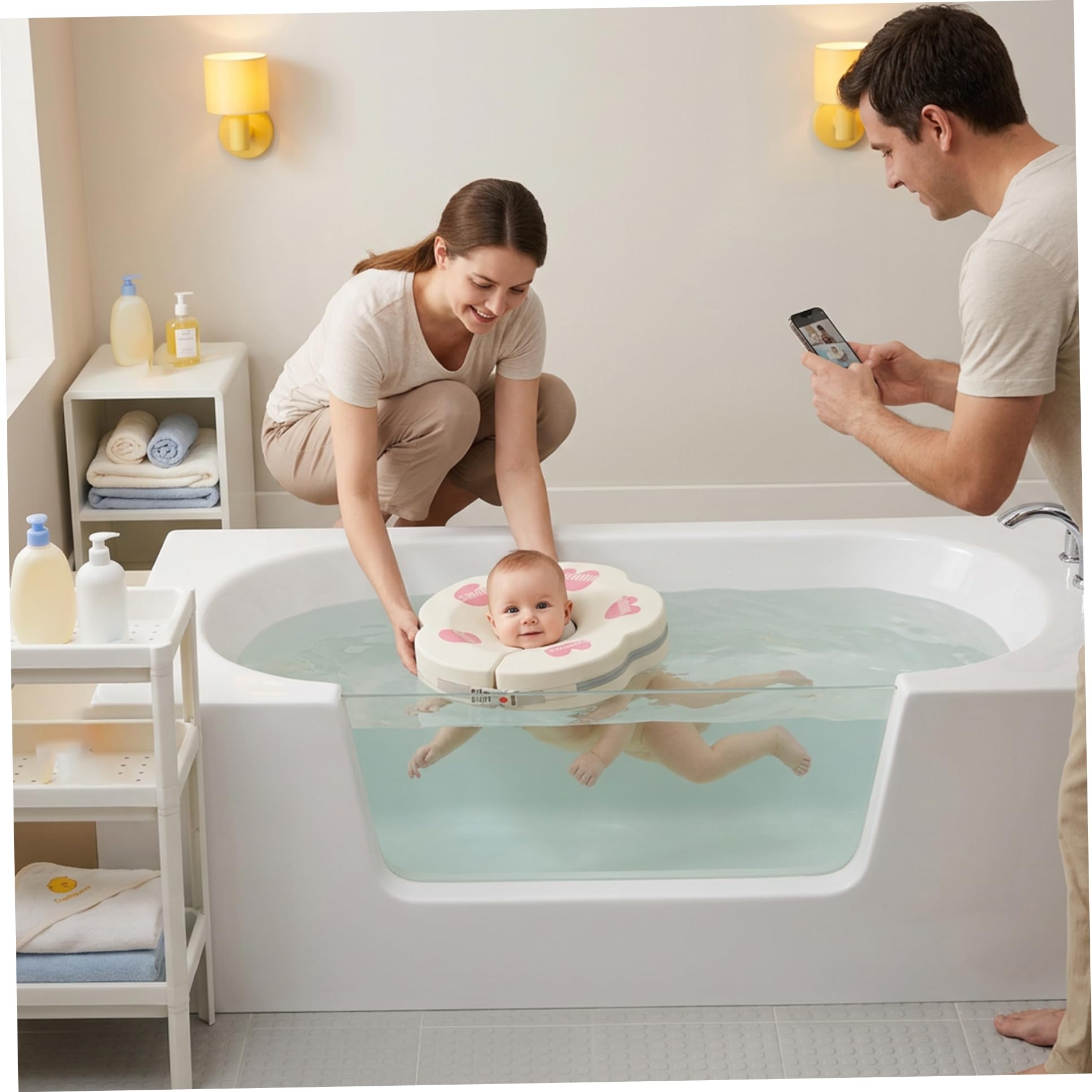 Baby-Halsschwimmer für 0–6 Monate, Verstellbarer und sicherer Schwimmschwimmer mit weichem Kragendesign, auslaufsicher für sicheren Wasserspaß (weiß)..