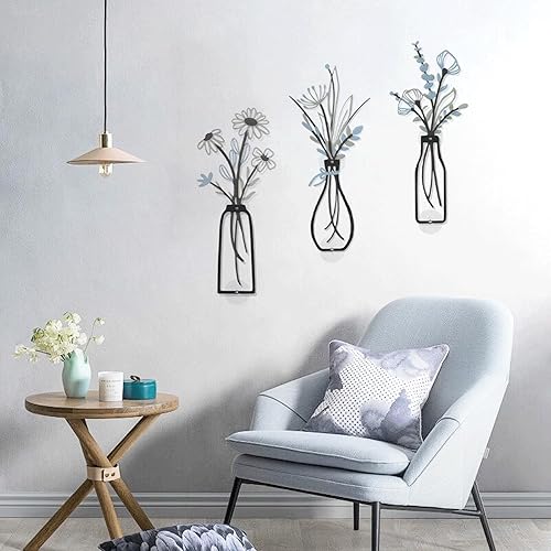 Miniatura 3 de SHOUNAJIA 3 Piezas de Decoración de Pared de Flores de Metal, Arte de Pared Rústico de Granja, Arte de Pared de Metal para Baño Dormitorio Sala de