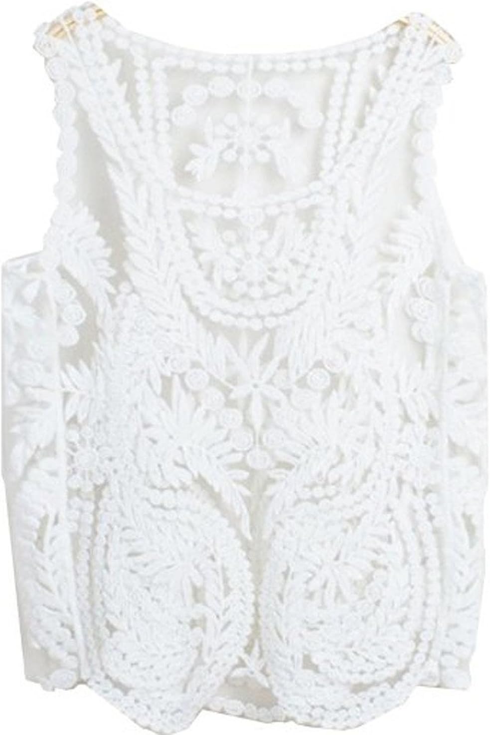 TaiPo Women's Lace Floral Sleeveless Crochet Knit Vest Tank Top Shirt Blouse
