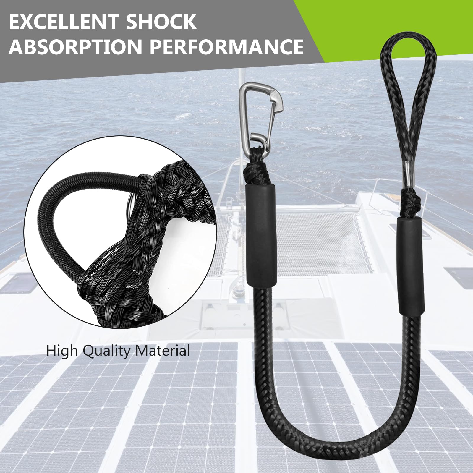 Bungee Dock Line with Hook, 2 pezzi di cima per ormeggio barca, Dock Line Boot ormeggio, bungee dock Line con ormeggio, accessori per barche per kayak Jetski pontoon canoa