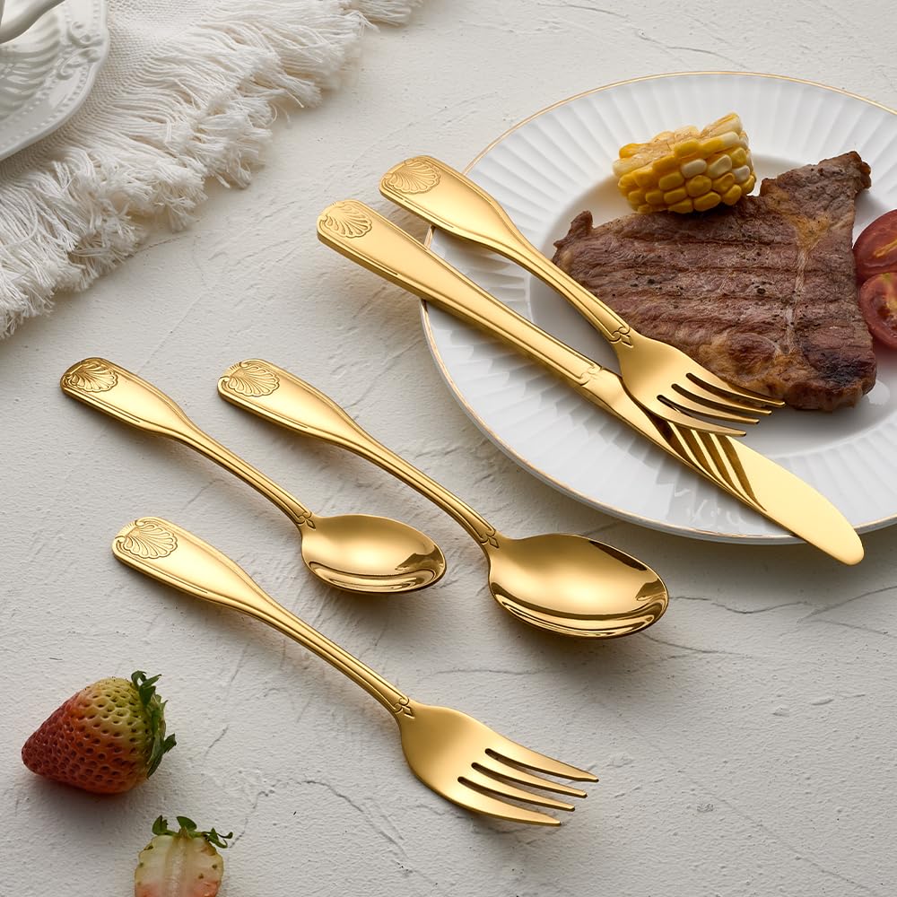 Gold 20-Piece Flatware Set with Shell Pattern — Amazon image 4
