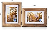 Vista 78 de Portarretratos de 5 x 7, doble bisagra horizontal de madera con marco de fotos plegable con frente de cristal real en grano de madera envejecido