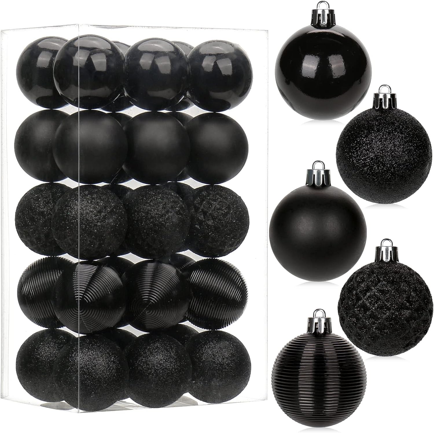30PCS 2" Christmas Ball Ornaments Shatterproof Black Christmas Tree Decorations Xmas Tree Balls Halloween Ornaments Décor