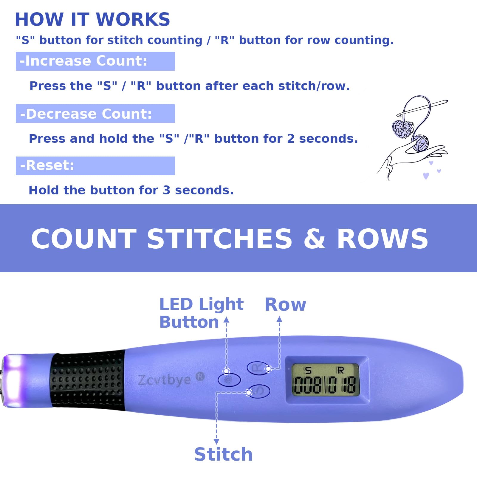 Zcvtbye Juego de agujas de ganchillo digitales, ergonómicas con 18 kits de ganchillo intercambiables, ganchos de ganchillo iluminados con 2 niveles LED, kit de punto para principiantes para contador