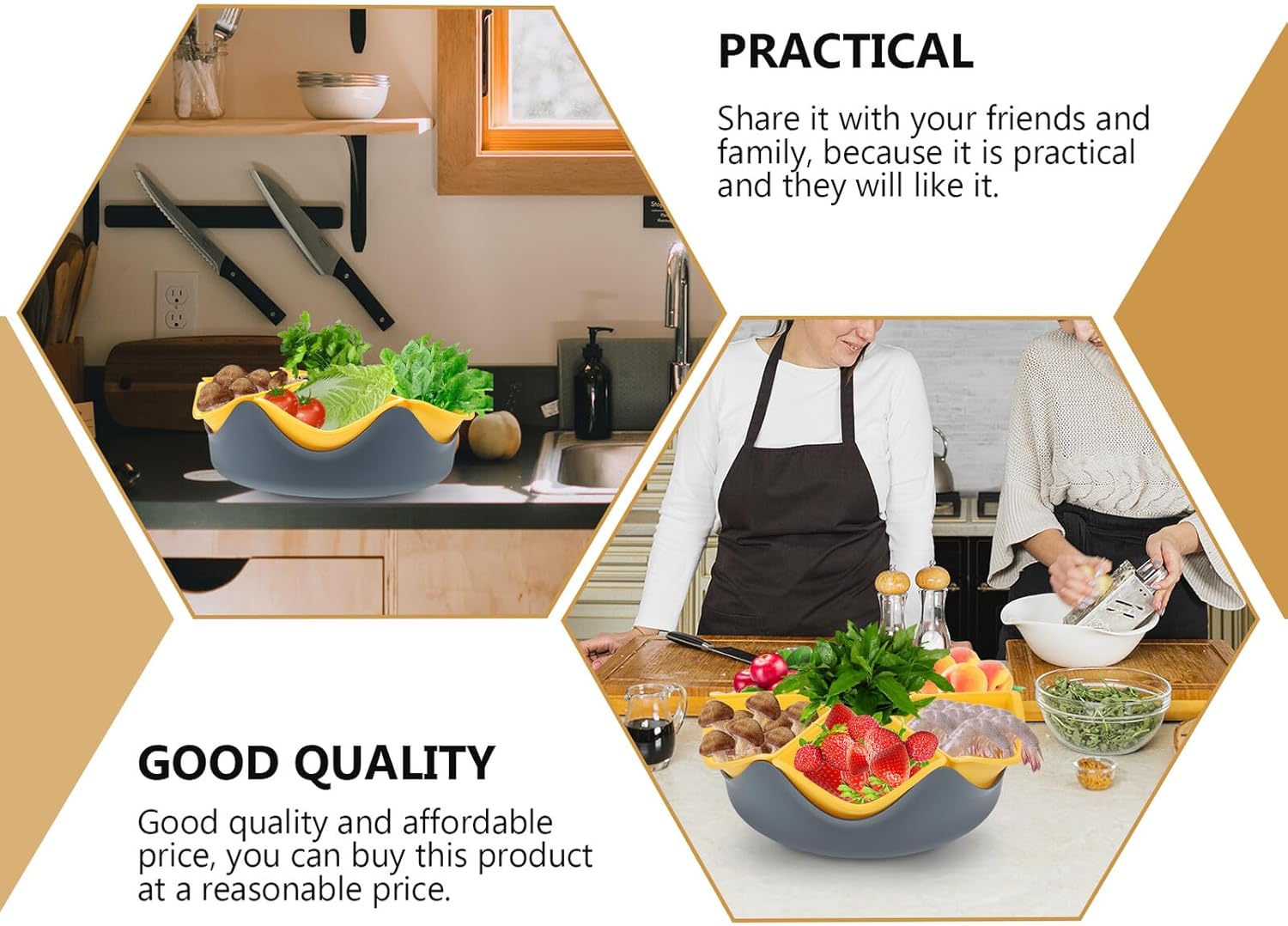 Double Layer Vegetable Fruit Basket with 360° Rotating Drainage, Blue Plastic Kitchen Washing Strainer for Home Fruit and Vegetable Cleaning