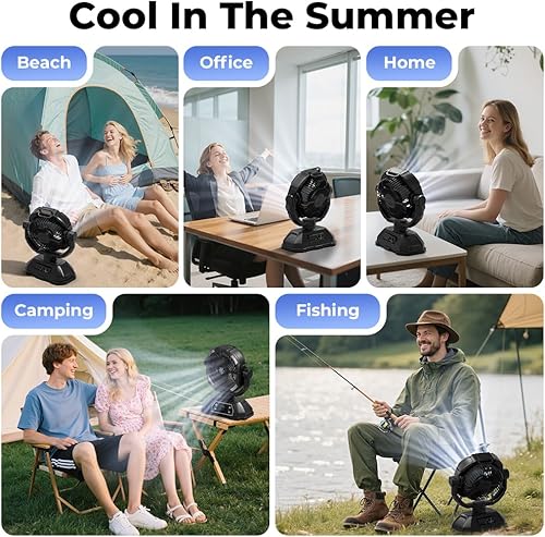Miniatura 7 de Ventilador de campamento recargable de 30000 mAh con linterna RGB, 0-100 velocidades de viento, portátil, funciona con pilas, oscilante con pantalla