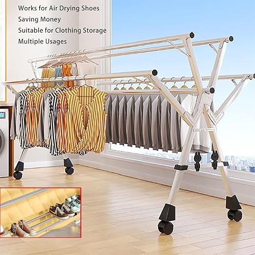 Miniatura 2 de Clothes Drying Rack 5-Rod, Stainless Steel Adjustable Foldable Laundry Rack, High Capacity for BlanketsSheets, Space Saving Length Adjustable,