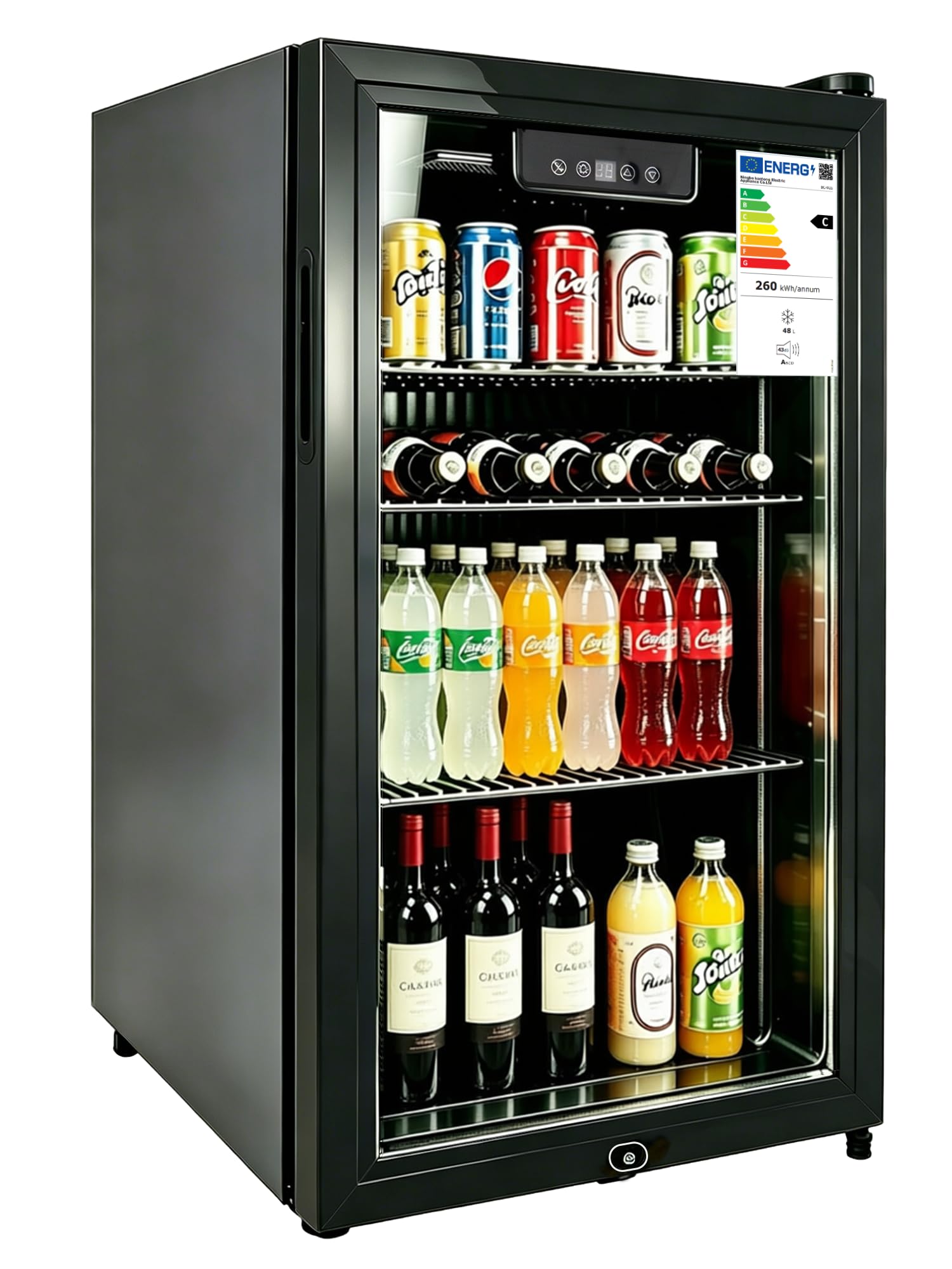 Freistehender & Unterbau Getränkekühlschrank, Dreifach verglaste Glastür, LED-Display & Innenbeleuchtung, Leiser Weinkühler & Bierkühler mit verstellbaren Ablagen und Temperaturregelung