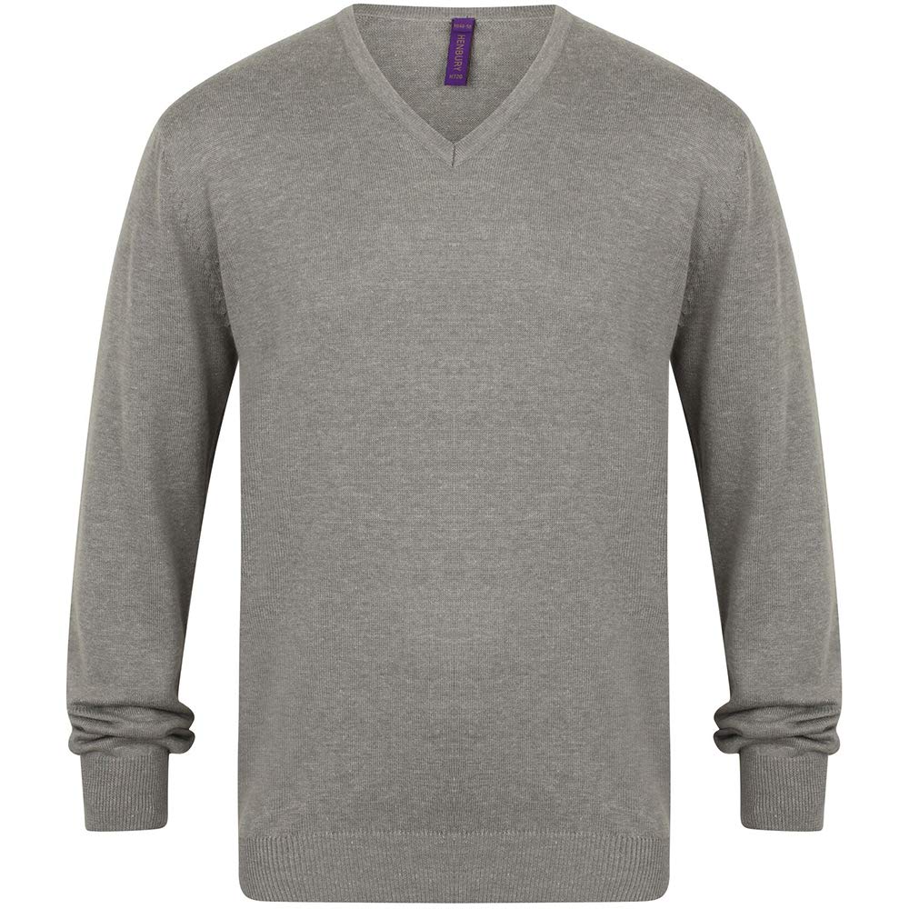 Henbury Men's Slate Grey Marl 12 Gauge Fine Knit V-Neck Jumper/Sweatshirt (Xl) (Slate Grey Marl)
