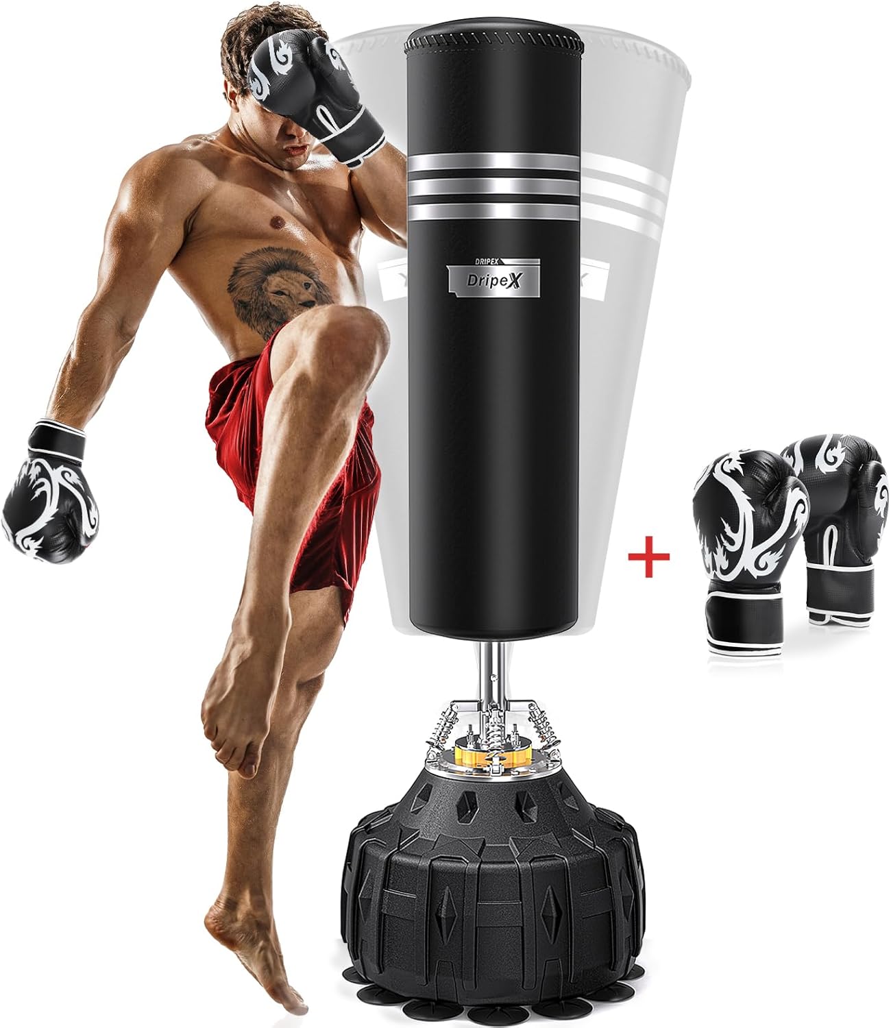 Dripex Freestanding Punching Bag, Heavy Boxing Bag with Stand for Adult Youth - Men Standing Boxing Punch Bag for Home Gym Workout