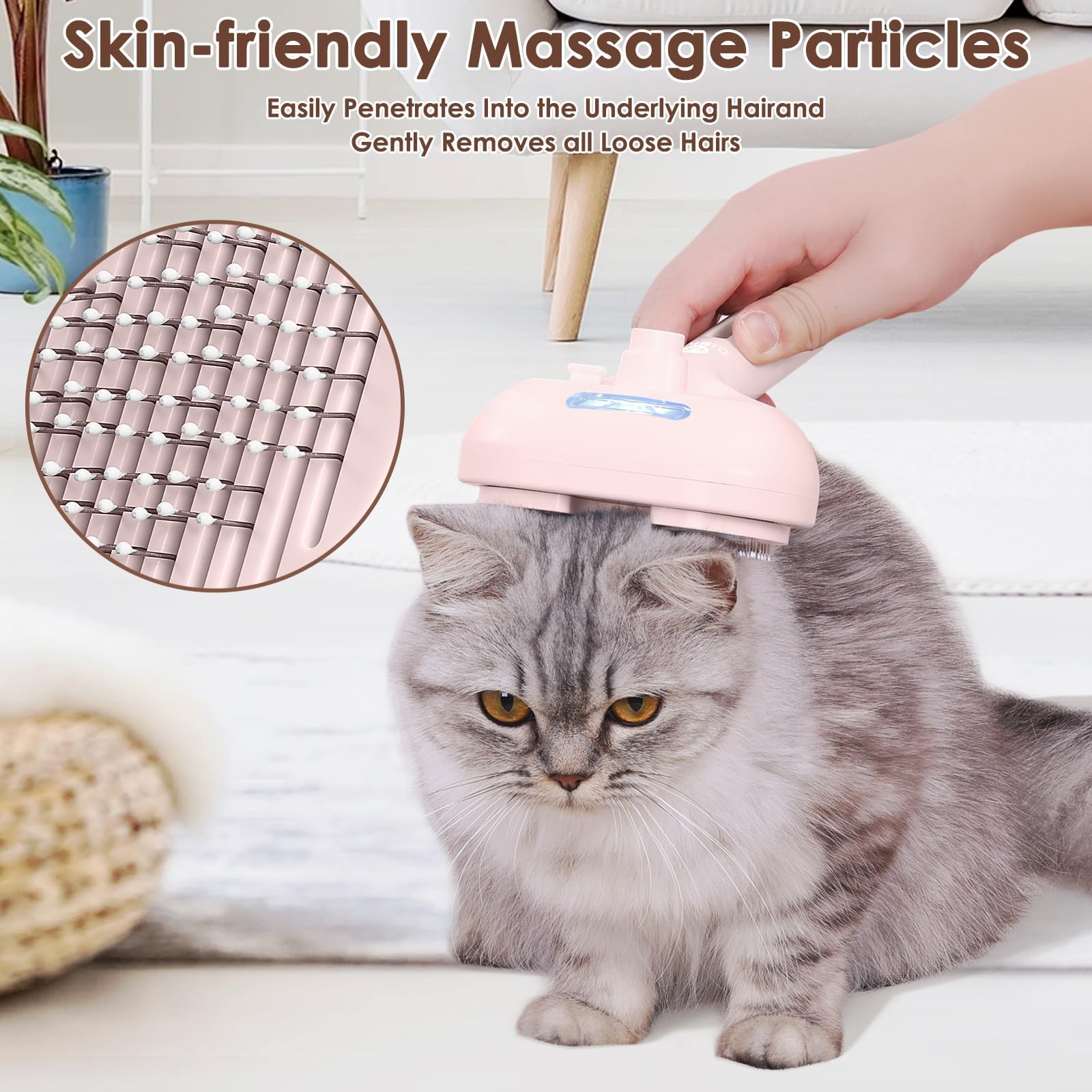 CIBKJ Cat Steam Brush For Cats Anti-Static Cat Brush Removes Flying Hair with Release Button and Tank Rechargeable Steamy - Pink - Image 3