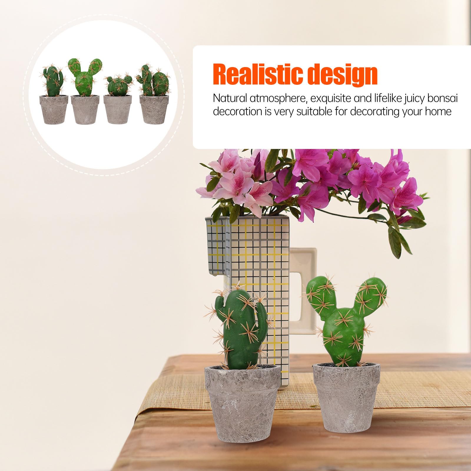 Artibetter Set di 4 Piante Grasse Finte in Vaso in Polpa e Plastica per Decorazioni Casa, Facile Cura, Aspetto Naturale e Fresco, per Scrivania e Soggiorno