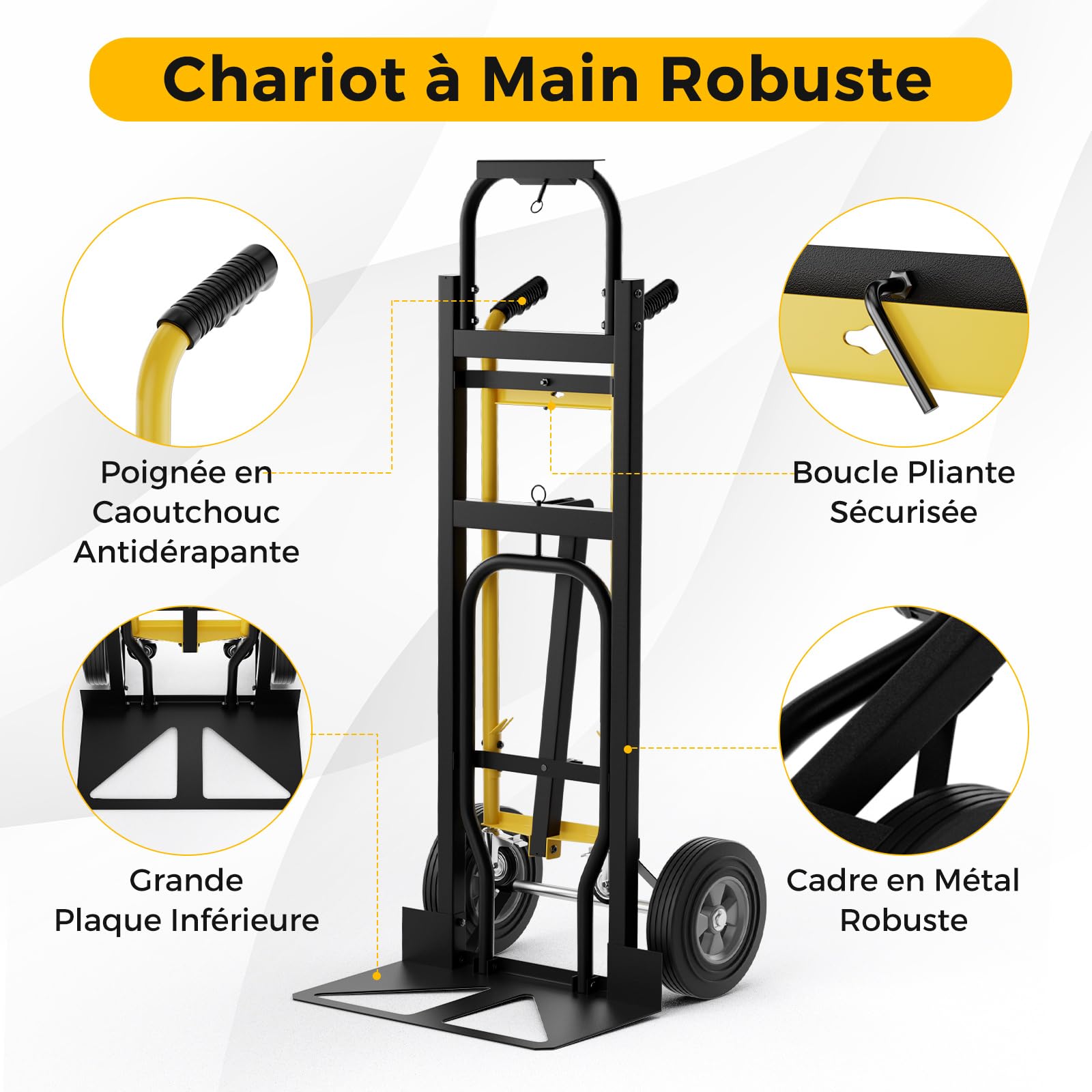 GOPLUS 3-en-1 Chariot Diable à Main en Métal avec Roues en Caoutchouc Universelles, Capacité 450 kg, Chariot Pliable Industriel pour Transport et Déplacement, 57 x 53 x 131 cm