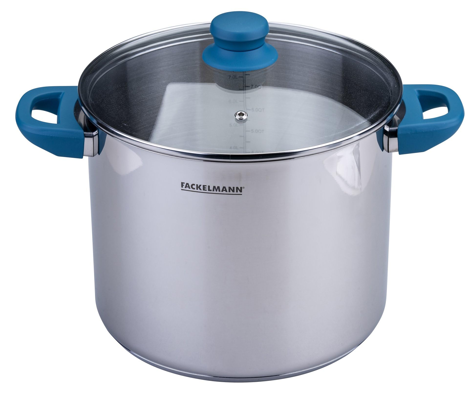 Fackelmann Suppentopf Essential, Ø 24 cm, 9L, Hochwertiger Edelstahl, ergonomische Bakelit-Griffe, für alle Herdarten geeignet, Blau