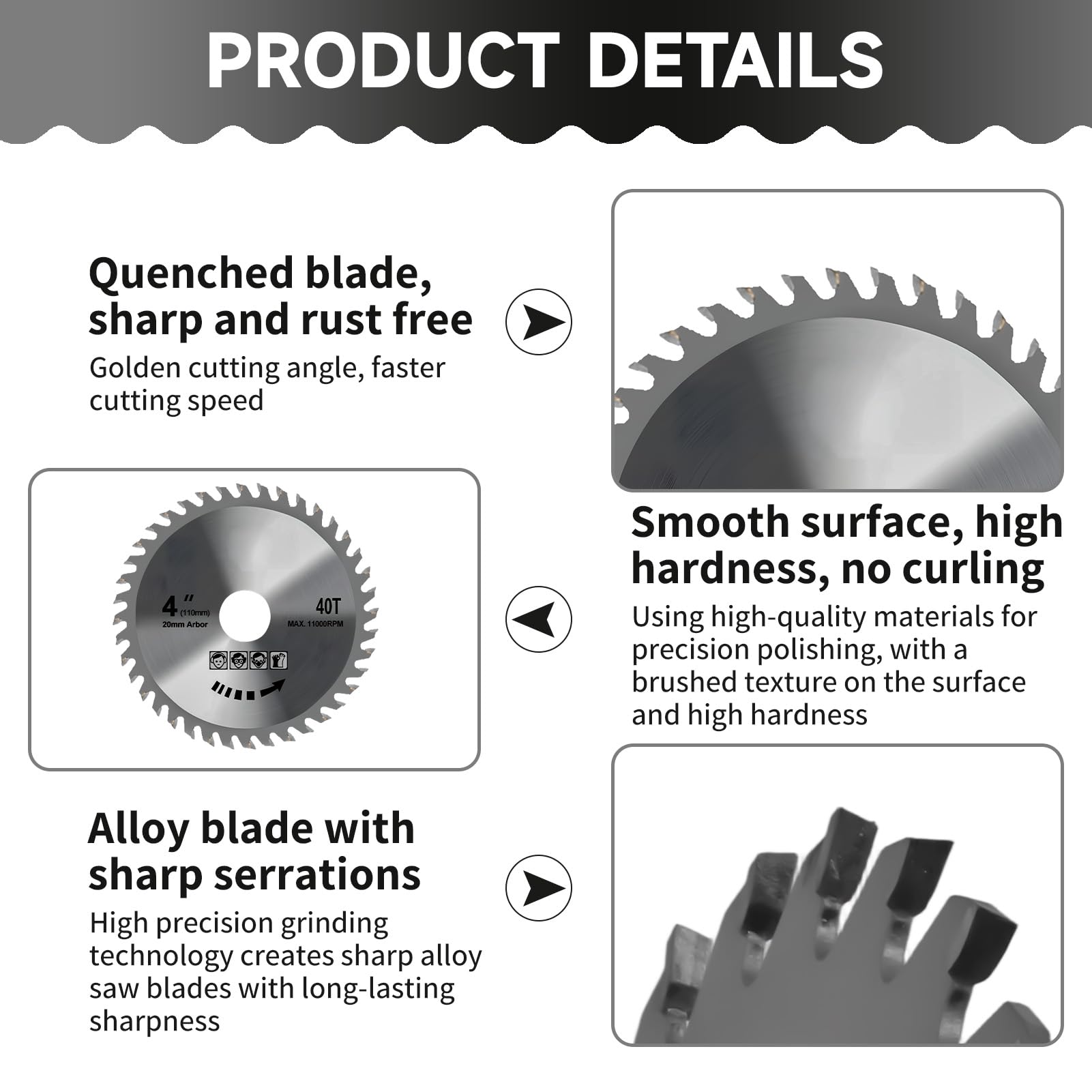 3 Piece Circular Saw Blade, 115mm Angle Grinder Discs Wood Cutter Alloy Steel - Image 3