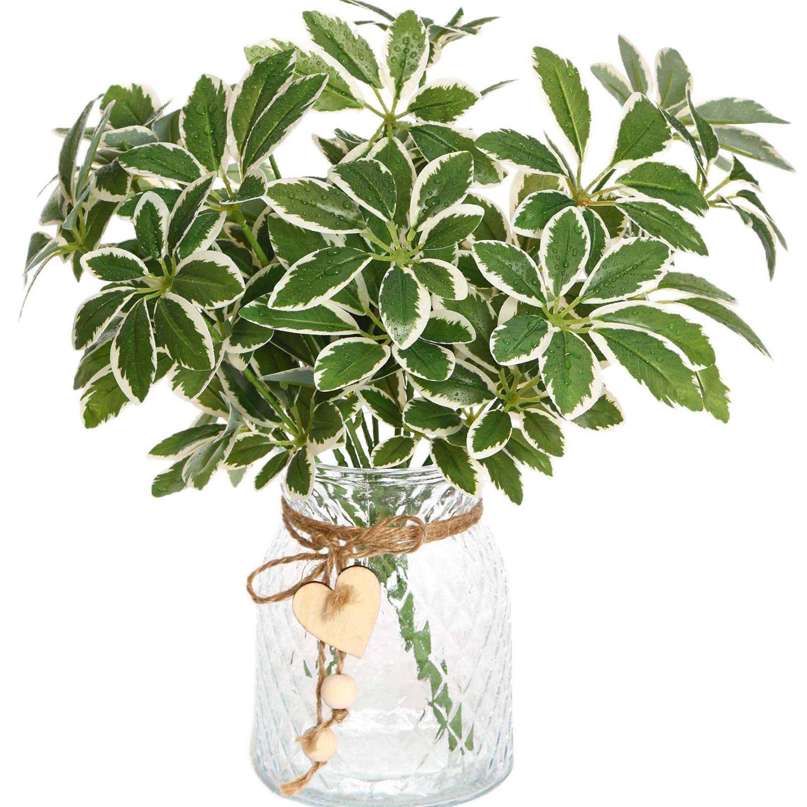 Kimura's Cabin 1 Set Artificial Plants Glass Vase Fake Touch Plants for Spring Office Farmhouse Home Indoor Kitchen Table Centerpieces(White Green)