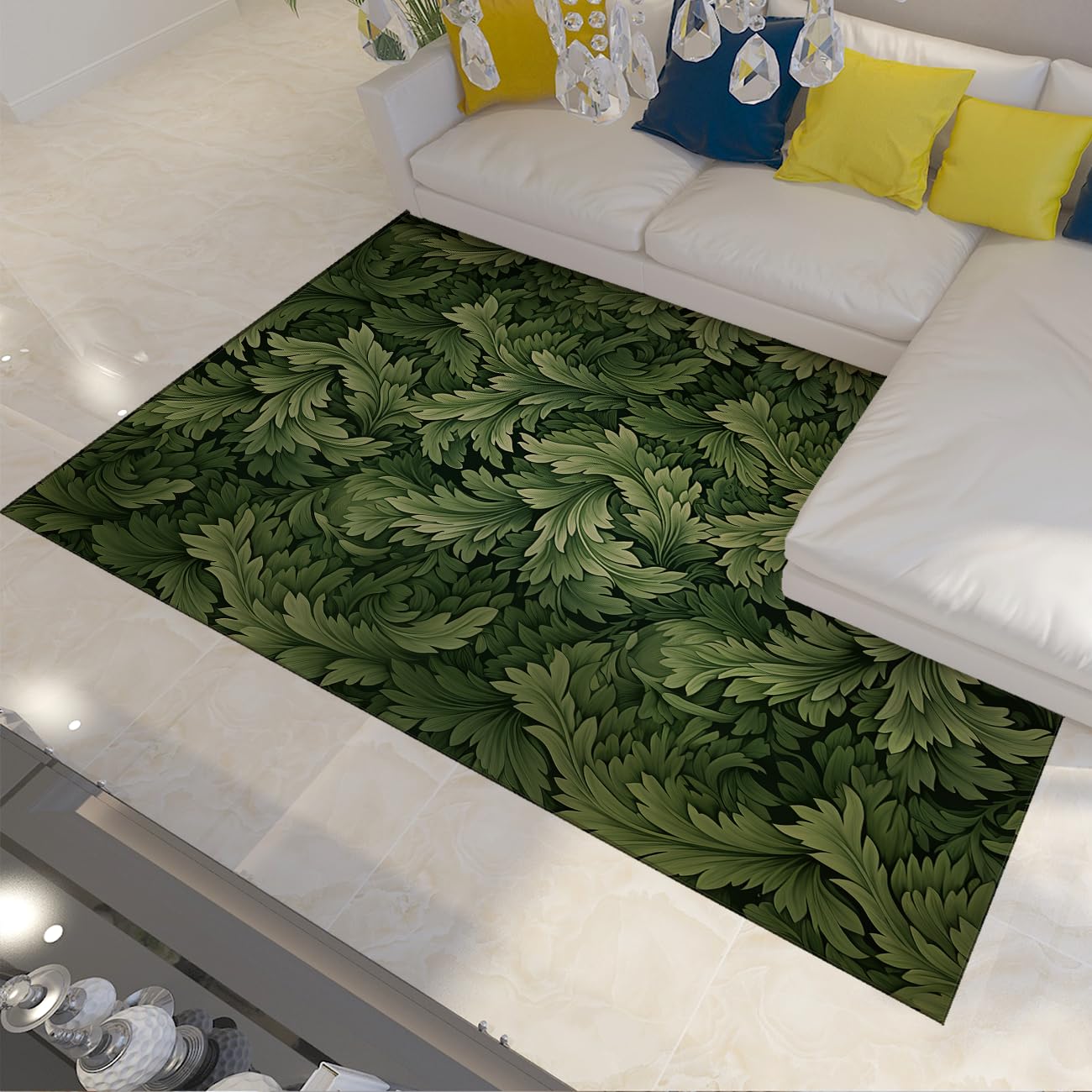 Tapis d'intérieur de sol feuilles d'acanthe au design botanique pour salon raffiné