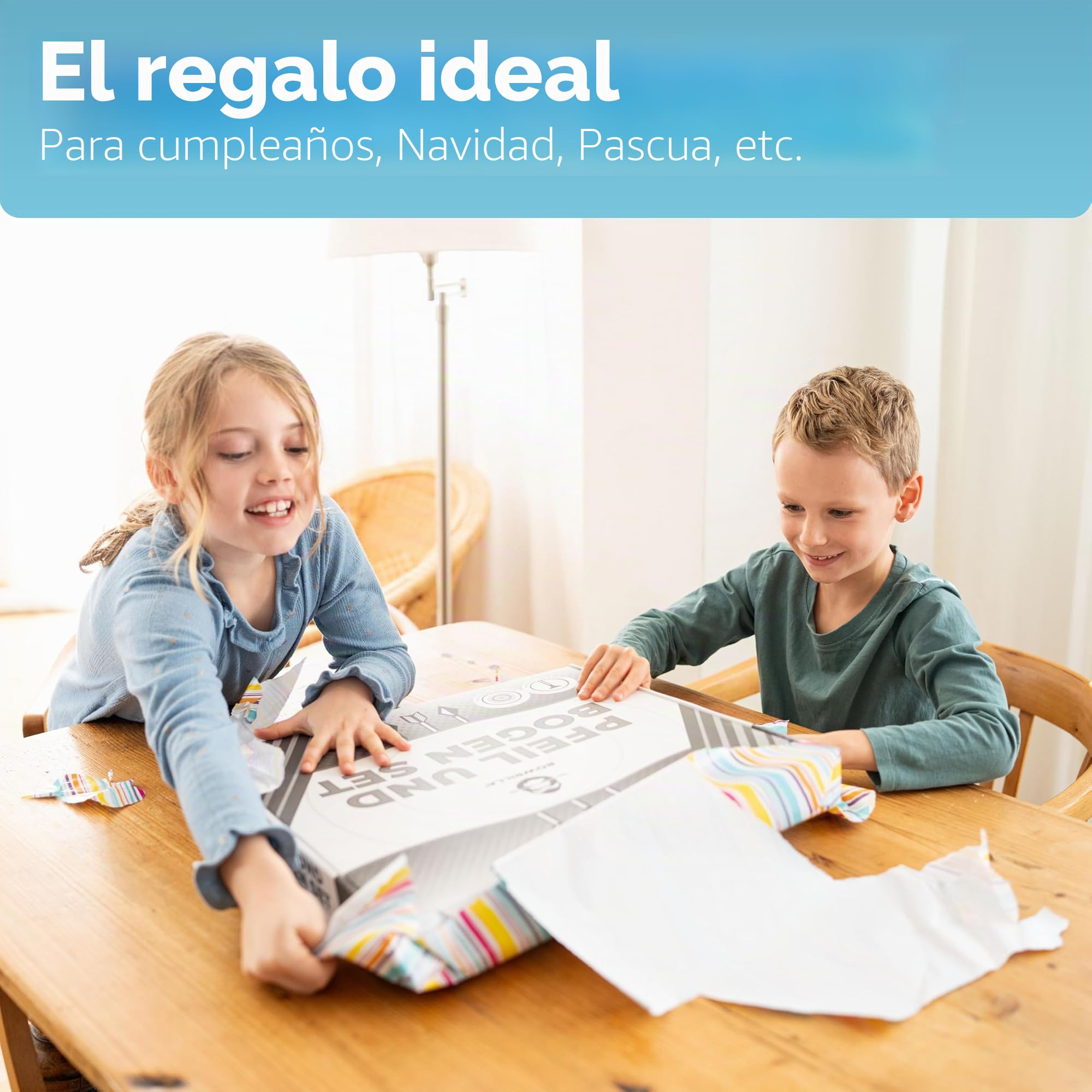 BOWRILLA® Set de flecha y arco para niños con 4 flechas de ventosa, objetivo de madera y aljaba | Juego de tiro con arco para niños para juegos de interior y exterior a partir de 5 años | Para