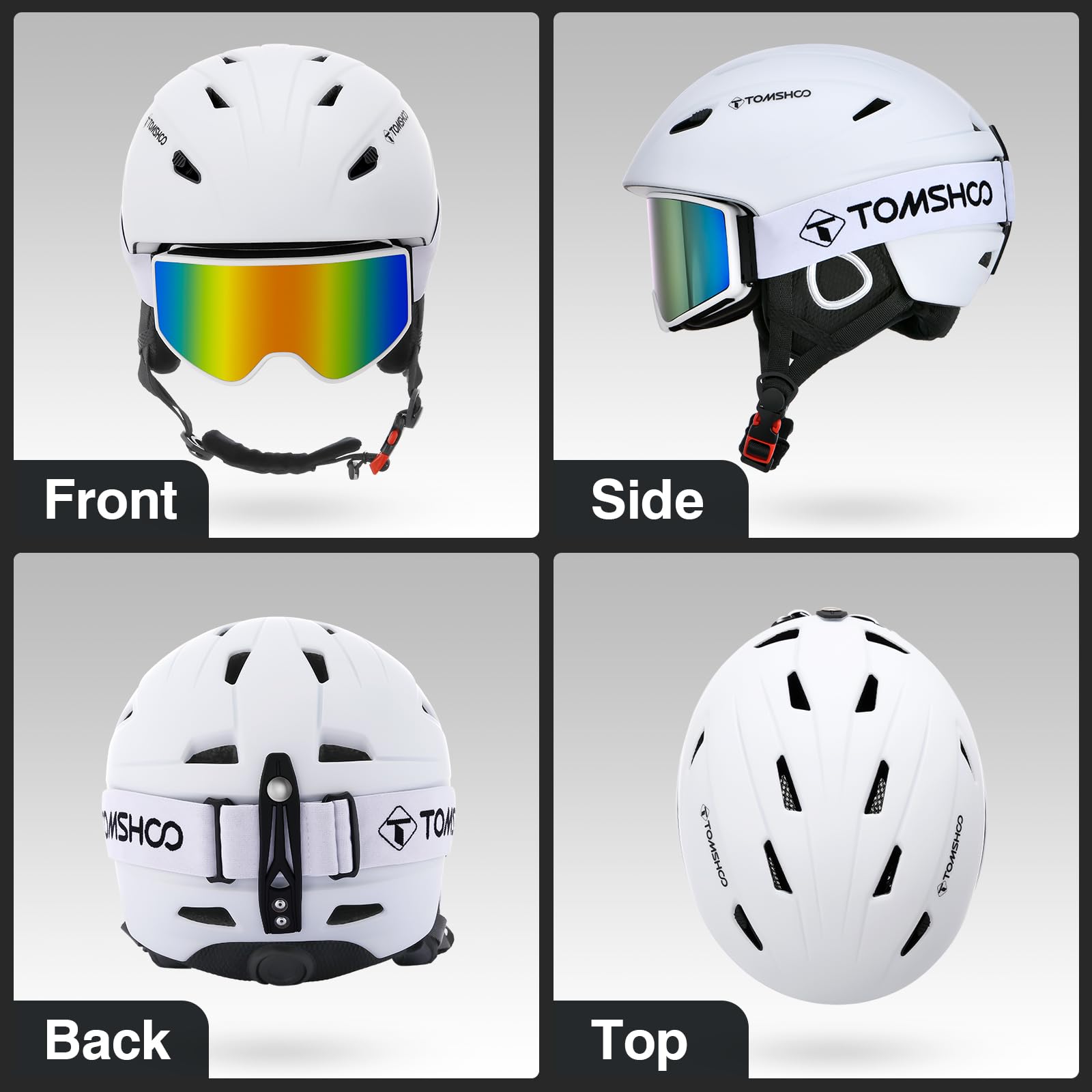 TOMSHOO Casco de Esquí y Gafas de Esquí Set, Orejeras, Ventilación, Forro Extraíble Unisex