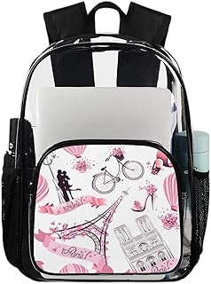 Mochila transparente Torre Eiffel, mochila transparente à prova d'água com estampa romântica de Paris mochila transparente de PVC com alça de ombro reforçada para escola, trabalho, viagens, Multicor