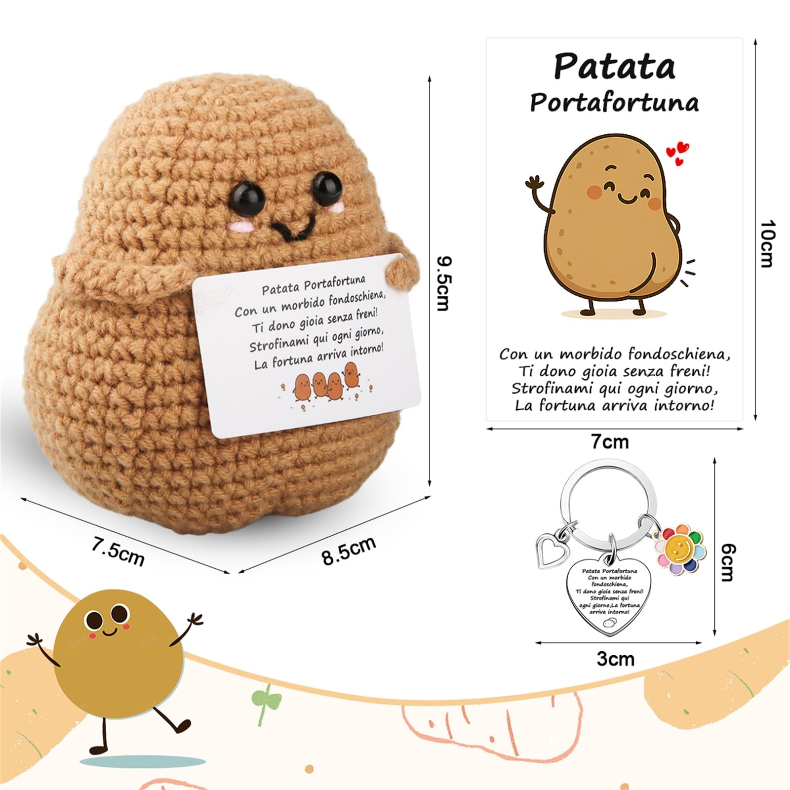 Szhhrxi Poupée Patate Heureuse En Crochet – Porte-clés Et Carte D’Encouragement – Cadeau Original Drôle Pour Femme, Homme, Collègue – Peluche Motivante