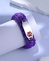 Vista 26 de Pulsera de alerta médica Paracord para hombres y mujeres Pulsera de identificación médica de acero inoxidable con hebillas de liberación lateral