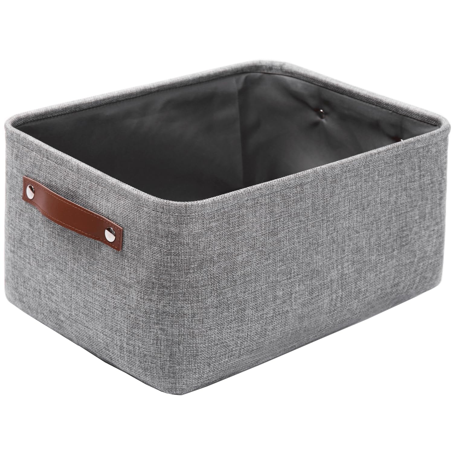 Mangata Foldable Storage Baskets, Thickened Canvas Fabric Storage Box for Home Closet Laundry, Leather Handle, Large Sizes, Grey (without Drawstring) — image 1