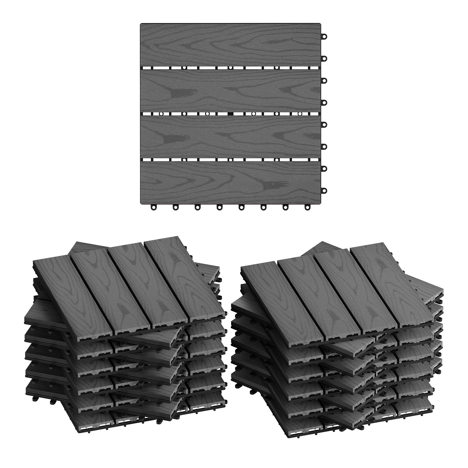 WOLTU 22 x Pavimentazione Esterna WPC ad Incastro 30x30cm,Grigio | Piastrelle ad Incastro, Per Balcone/Giardino/Terrazza, in WPC, Legno Composito, 22 Pannelli / 2 m², Grigio
