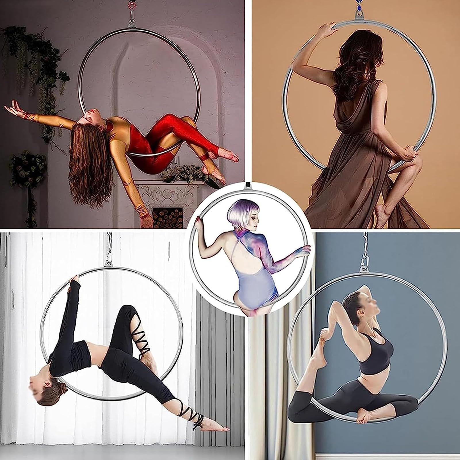 Set di Cerchi Aerei a Cerchio Lyra, 80 cm/85 cm/90 cm/95 cm/100 cm Set di Anelli Aerei Set Completamente Testata a 500 libbre Attrezzatura Aerea a Punto Singolo, per Lo Studio di Danza,85cm