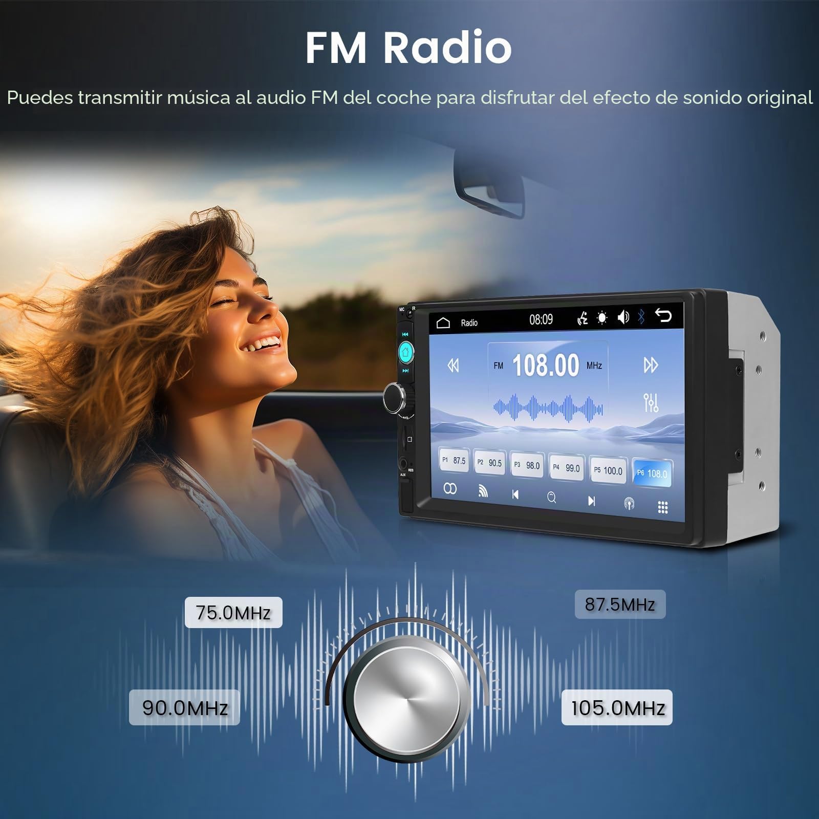 Radio de Coche 2 DIN con Bluetooth Manos Libres, Hodozzy 7 Pulgadas Pantalla Táctil Reproductor MP5 con AUX/USB/FM Radio, Estéreo de Coche 2 DIN Mirrorlink/Luz de Fondo/Controles del Volante+ Cámara
