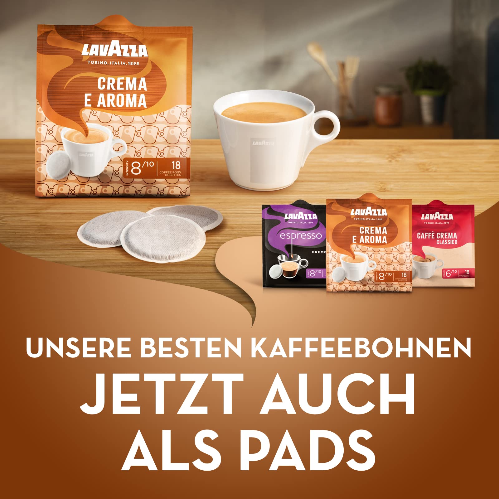 Lavazza Crema e Aroma, cremiger und aromatischer Geschmack, mittlere Röstung, 180 Pads