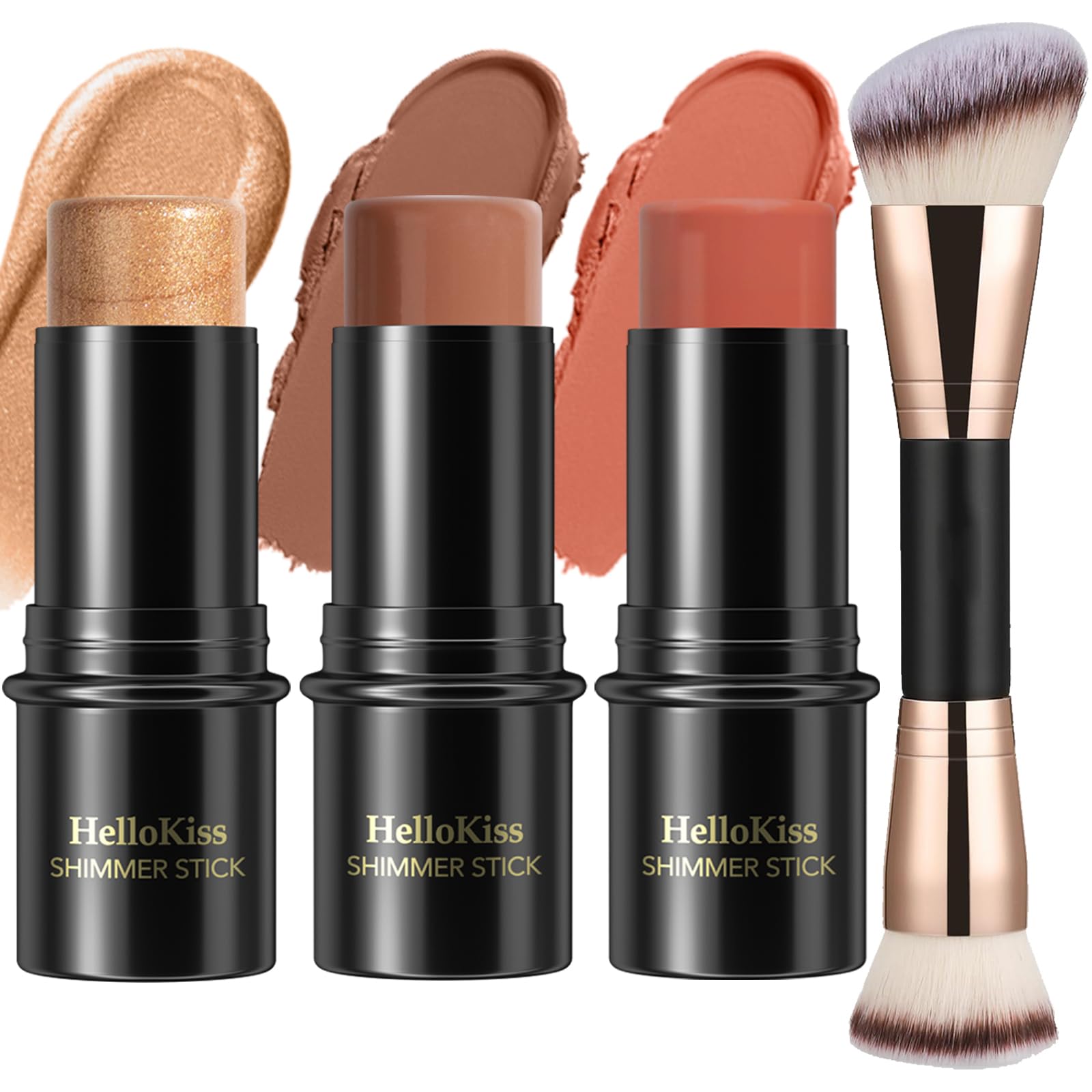 3 Pcs Cream Contour Stick Makeup Kit, Shades with Highlighter, Blush and Bronzer Contour Stick for Sculpt the Cheeks, Waterproof, Matte & Dewy Finish