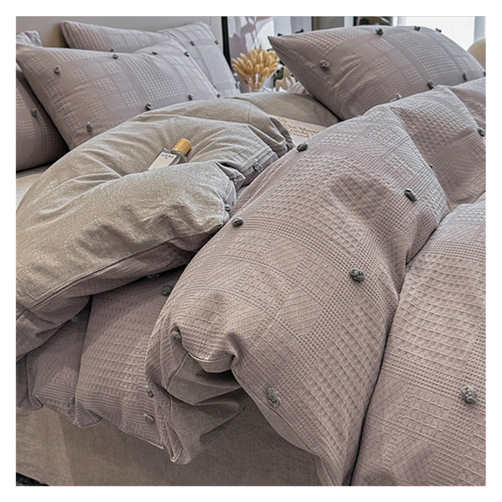 Housse de couette coton lavé anti-repassage literie 4 pièces fleurs 3D