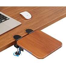 Ergonomic Desk Extender Tray, 8.2"x7.6" Table Mount Arm Wrist Rest Shelf, 90 Foldable Elbow Support, Sturdy Mouse Arm Support,Clamp on Computer Arm Rest for Desk, Office & Home Use,Wood