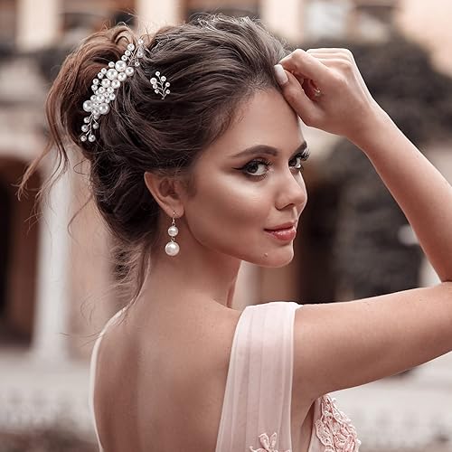 Miniatura 2 de ANCIRS Paquete de 3 peines para el cabello de boda y 2 unidades de horquillas laterales plateadas para mujeres y niñas