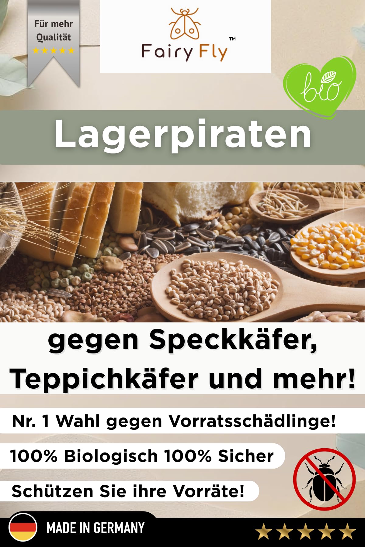 Lagerpiraten gegen Speckkäfer & Teppichkäfer – 100 % biologische Schädlingsbekämpfung ohne Chemie – 30 Nützlinge im Röhrchen – Made in Germany (3)