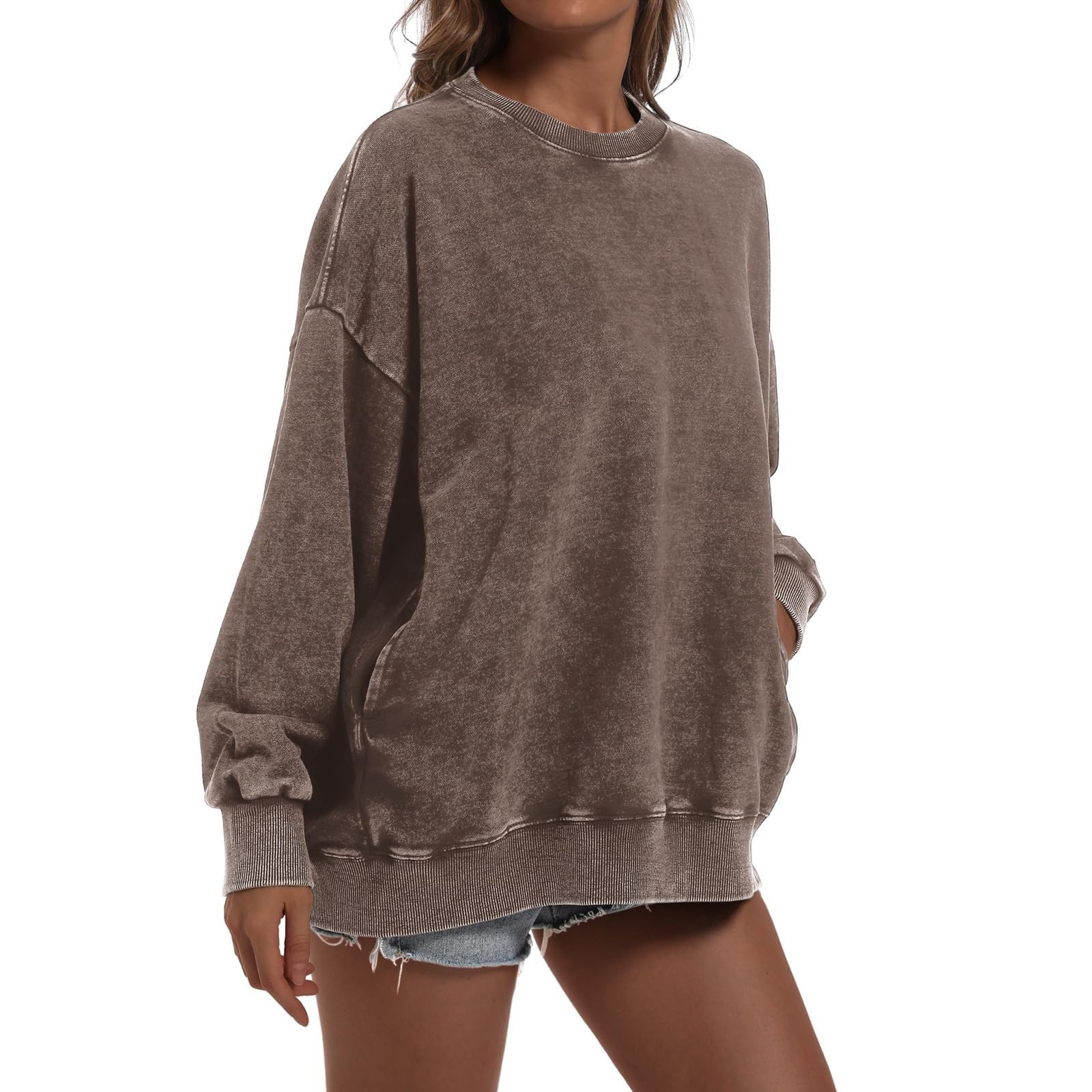 Sudadera con Capucha de Gran tamaño para Mujer, Holgada algodón Jersey básico Moda Lavado, Cuello Redondo, Terry cómodo, Ligero y Bolsillo Canguro/g